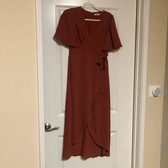Burnt orange faux tie dress - Picture 6 of 7